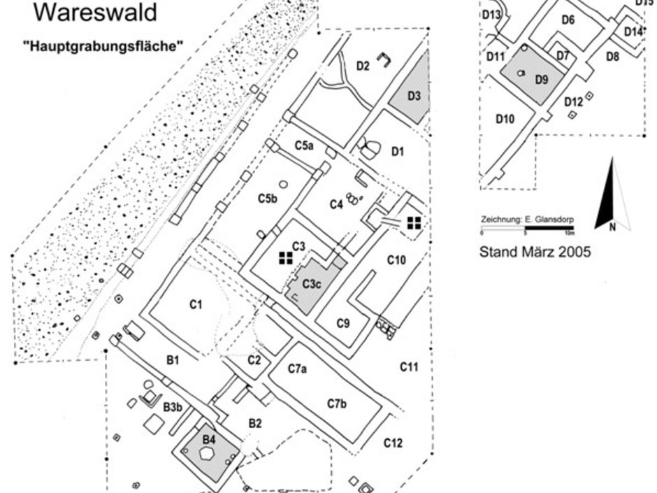 Skizze Wareswald Hauptgrabungsfläche