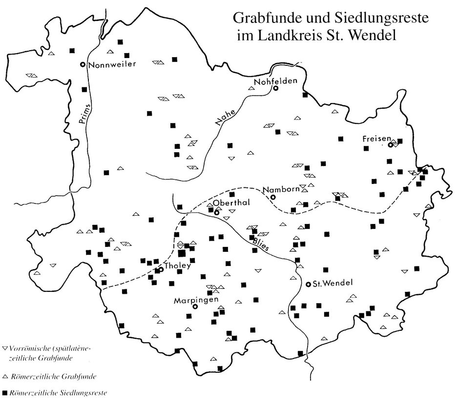 Karte vermittelt einen Eindruck von den zahlreichen Bestattungsplätze.